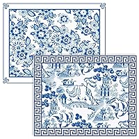 Blue and White Chinoiserie Disposable Paper Placemats (Floral Chinoiserie & Blue Willow Pagoda)