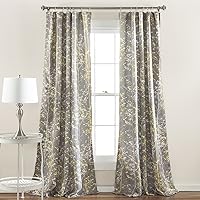 Lush Decor Forest 84 X 52 1 Curtains-Tree Branch Leaf Darkening Window Panel Drapes Set for Living, Dining, Bedroom (Pair), 84 in x 52 in, Gray/Yellow