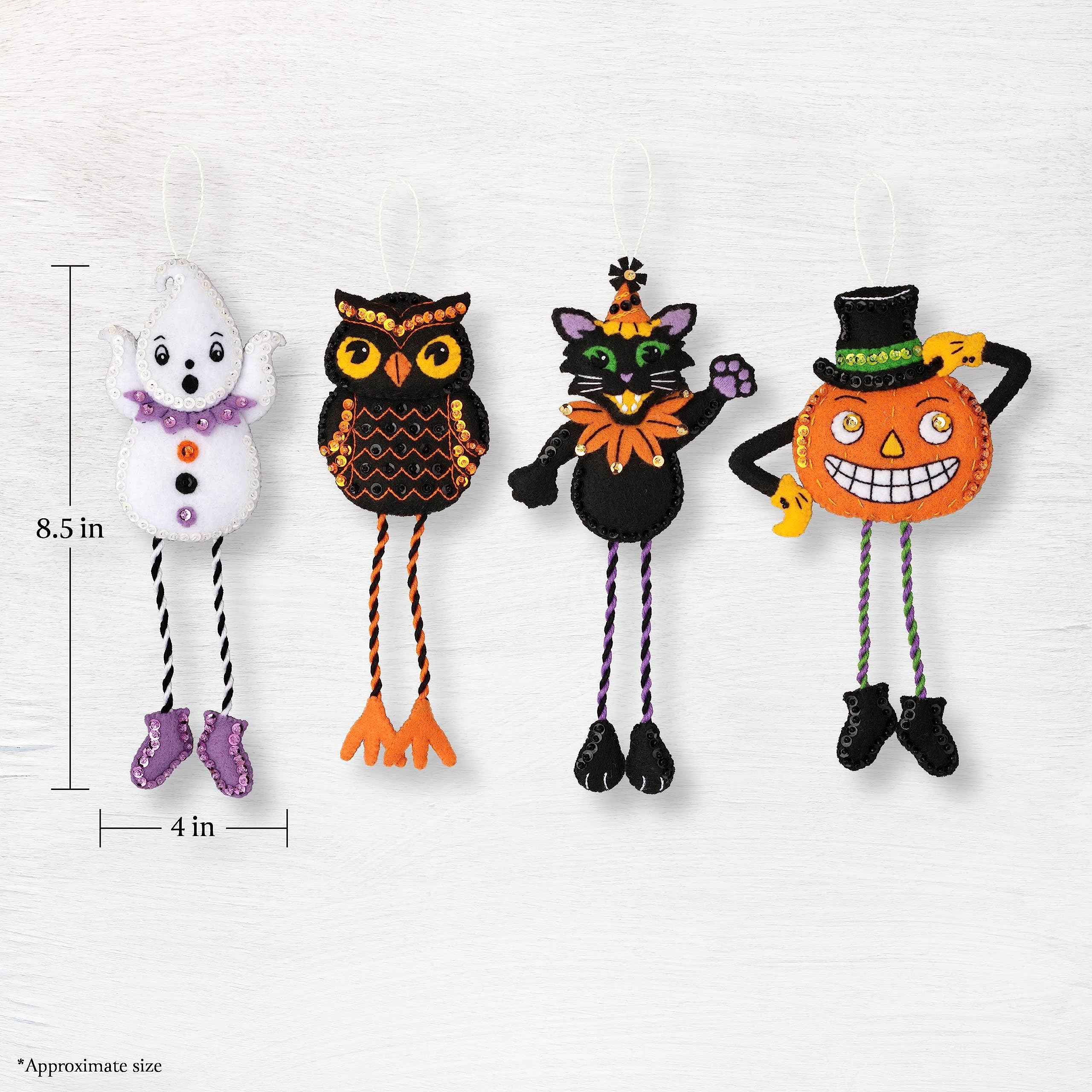 Bucilla, Halloween Squad, Felt Applique 4 Piece Ornament Making Kit, Perfect for DIY Arts and Crafts, 89647E