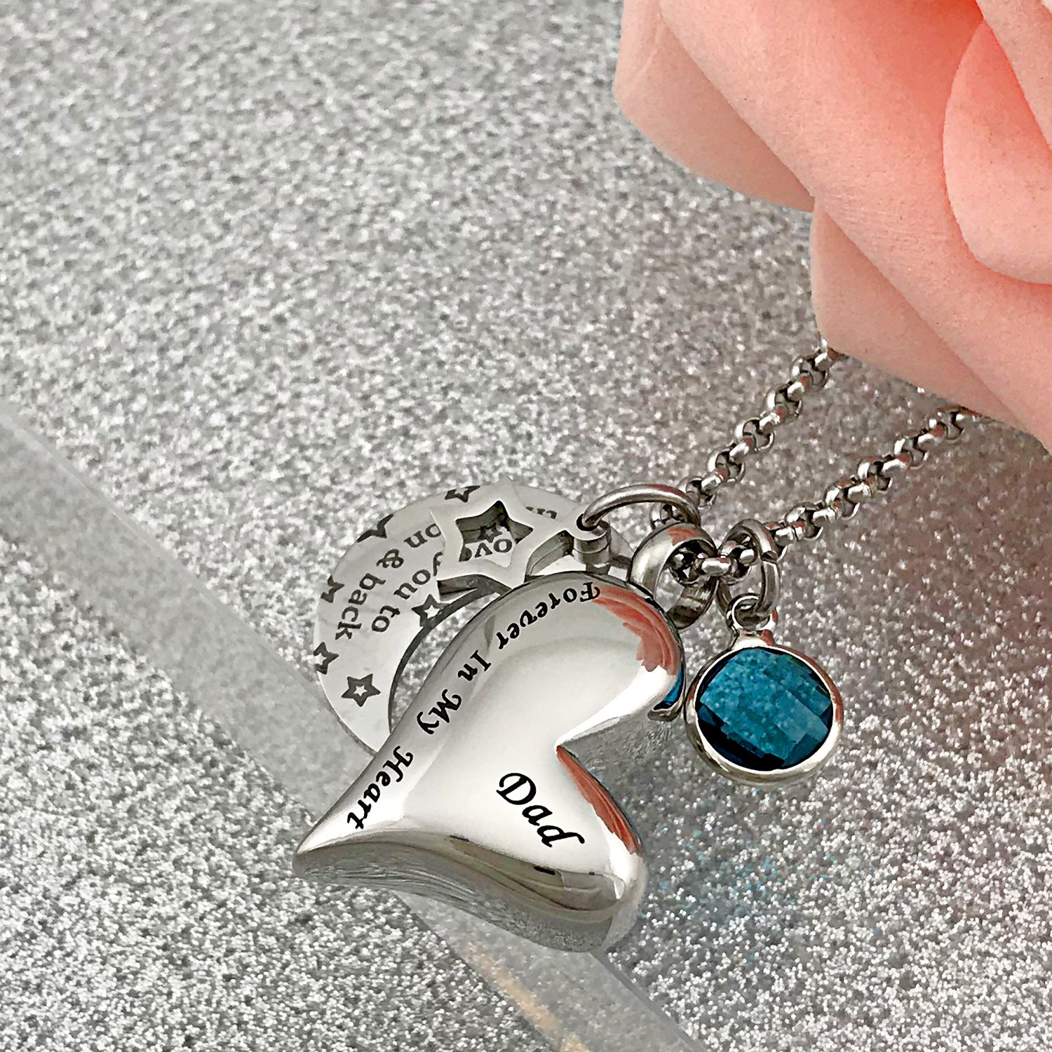 YOUFENG Urn Necklaces for Ashes I Love You to The Moon and Back for Dad Cremation Urn Locket Birthstone Jewelry
