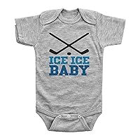 | Compatible with Onesies Brand Baby Bodysuit | Funny Baby Apparel | Ice Ice Baby Blue Text | Hockey Unisex Romper