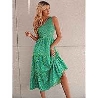 Women's Dress Dresses for Women Floral One Shoulder Shirred Bodice Dress (Size : X-Small)