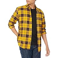 Amazon Essentials Men's Long-Sleeve Flannel Shirt (Available in Big & Tall), Yellow Plaid, Medium