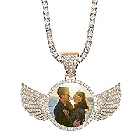 Picture Necklace Personalized Photo Pendant for Men Women Iced Out Angel Wings Heart Custom Necklace with Tennis Chain