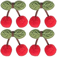 PAGOW 4PCS Cherry Hair Clips Ball Shape Kids Cute Sweet Pompom Hairpins Green Leaves Ornaments Christmas Valentines Birthday Gift for Women Girls
