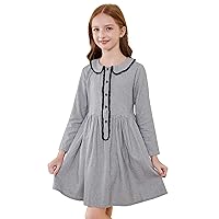 SOLOCOTE Girls Plaid Dress Cotton Casual Spring Long Sleeve Dresses Peter Pan Collar 3-14Y