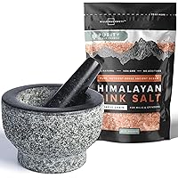 Hicoup Mortar and Pestle Set with Willow & Everett Himalayan Pink Salt – Coarse Grain for Grinder Refill