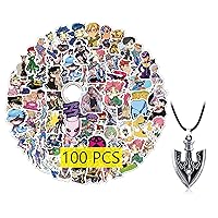 JJBA Anime Stickers 100Pcs（with Anime Necklace Pendant）Anime Merch Stickers Gifts Party Supplies for Water Bottles Luggage Teens
