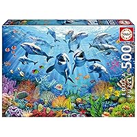 Educa - Party Under The Sea - 500 Piece Jigsaw Puzzle - Puzzle Glue Included - Completed Image Measures 18.9