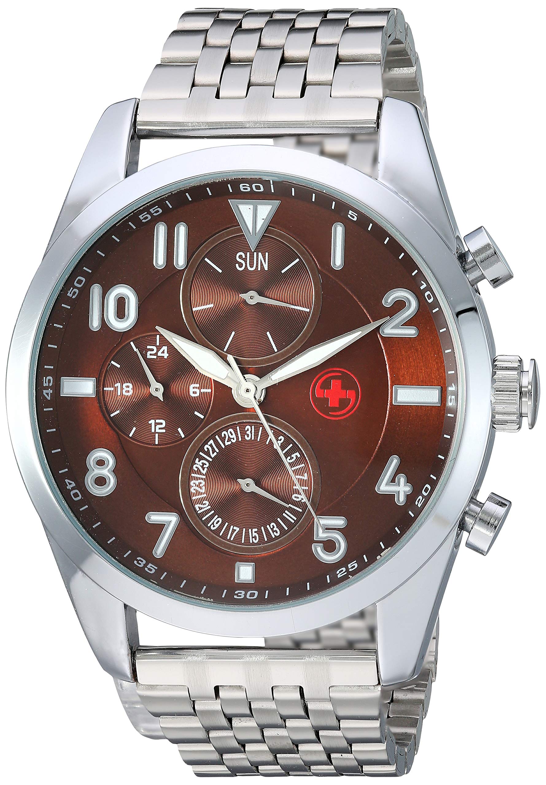 SWISSTEK Red Men's Watch with Stainless Steel Bracelet