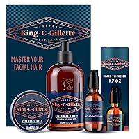King C. Gillette Beard Wash, Mens Face Wash, Infused w/Argan Oil & Avocado Oil to Cleanse Hair & Skin w/Beard Balm, Deep Conditioning with Cocoa Butter, Argan Oil & Shea Butter and Beard Thickener
