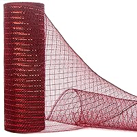 Ribbli Cranberry Burgundy Metallic Mesh Ribbon,10 inch x 30 feet(10Yard), Burgundy with Cranberry Red Foil, Use for Wreath Swags and Christmas Tree Decoration
