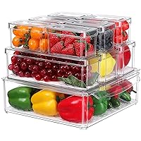 10 Pack Refrigerator Organizer Bins, Stackable Fridge Organizers and Storage with Lids, BPA-Free, Fridge Storage Containers for Fruits, Vegetables, Food, Drinks, Cereals, Clear