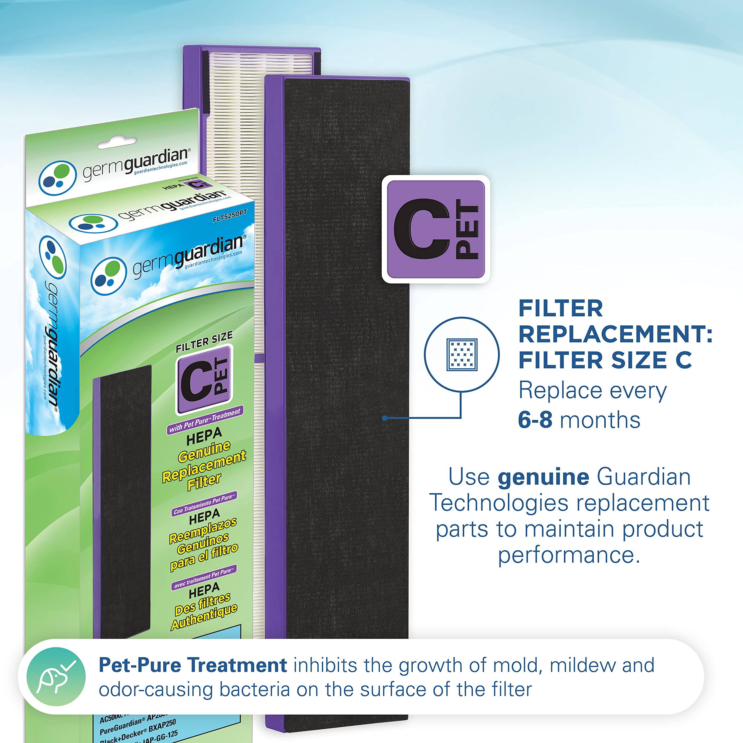 Germ Guardian Air Purifier with HEPA 13 Pet Filter, Removes 99.97% of Pollutants, Covers Large Room up to 915 Sq. Foot in 1 Hr, UV-C Light Helps Reduce Germs, Zero Ozone Verified, 28