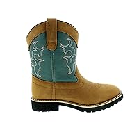 Itasca Girls Youth Pull-on Leather/Nylon Buckaroo Western Boot, teal, 1.0 Standard US Width US Little Kid