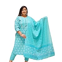 Yash Gallery Women's Mothers Day Gift Cotton Floral Printed Kurti with Pant and Dupatta - Sky Blue