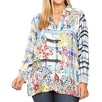 Sakkas ISSA Women's Long Sleeve Floral Print Casual Button Down Shirt Blouse Top