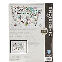 Darice Dimensions 'Illustrated USA' Patriotic 50 States Counted Cross Stitch Kit, 14 Count White Aida Cloth, 14