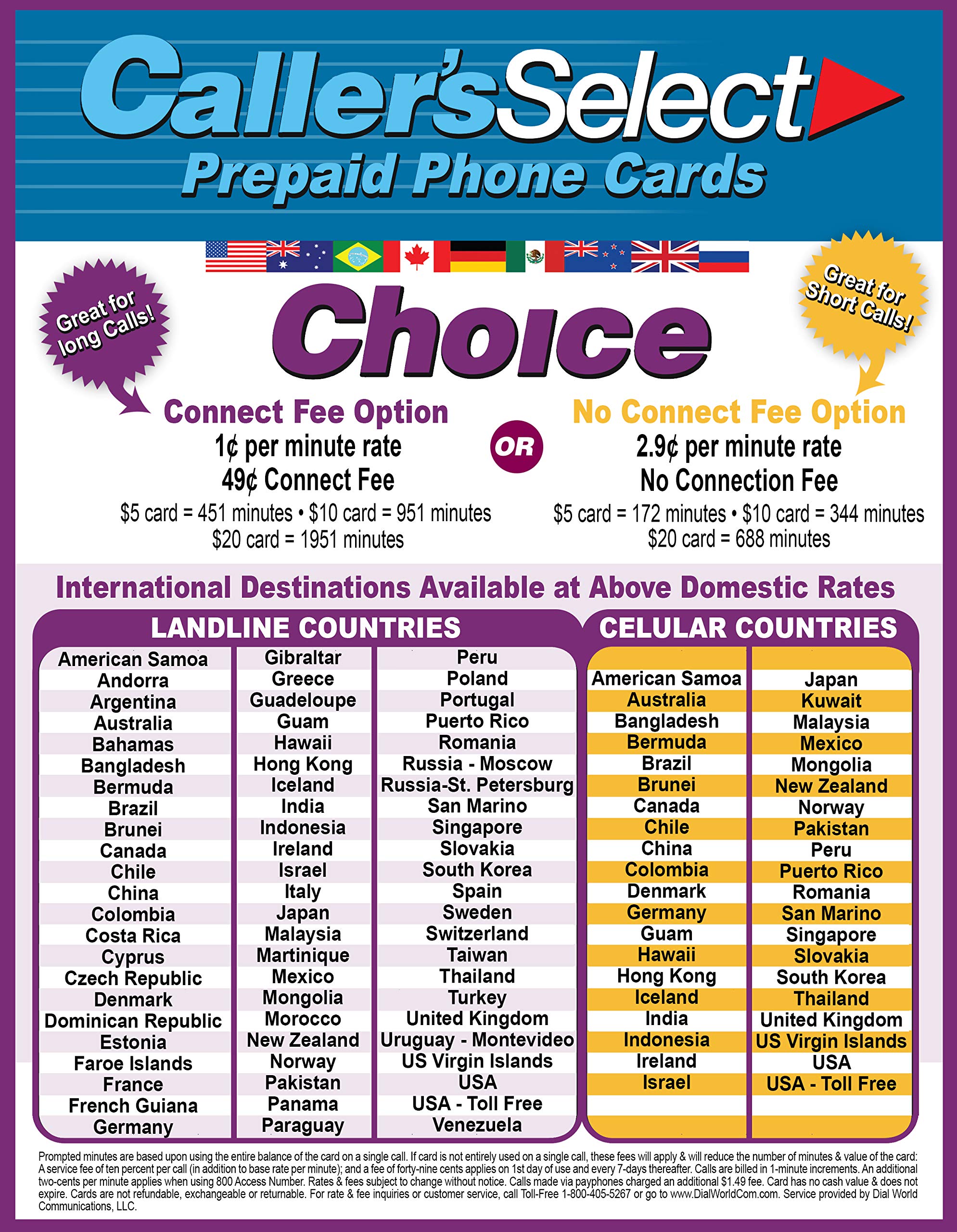 Up to 1951 Minutes Caller's Select Choice Phone Calling Card for Cheap USA Domestic & International Long Distance Calls