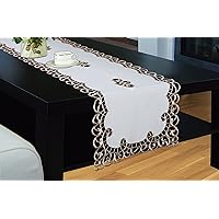 Holland Table Runner, Luxury Embroidered and Hand Cutwork Table Runner, Top Dinner Kitchen Table Runner, 16 x 36 Inches, Beige and Gold