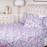 Cotton Bed Sheets Set with Pillowcases 300-Thread Count Bed Sets, Durable and Breathable, Machine Washable, Vintage Floral Bedding Bohemian Wildflower, Twin, Silver