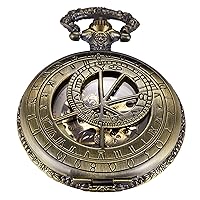 Whodoit Bronze Men's Antique Mechanical Pocket Watch, Skeleton Mechanical Roman Numerals Pocket Watch with Chain + Box