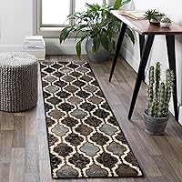 Superior Indoor Runner Rug, Jute Backed, Perfect for Living/Dining Room, Bedroom, Office, Kitchen, Entryway, Modern Geometric Trellis Floor Decor, Viking Collection, 2' x 11', Chocolate