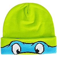 Teenage Mutant Ninja Turtles Beanie Hat, TMNT Leonardo Kids Roll Down Cuff Winter Knit Cap, Green, One Size