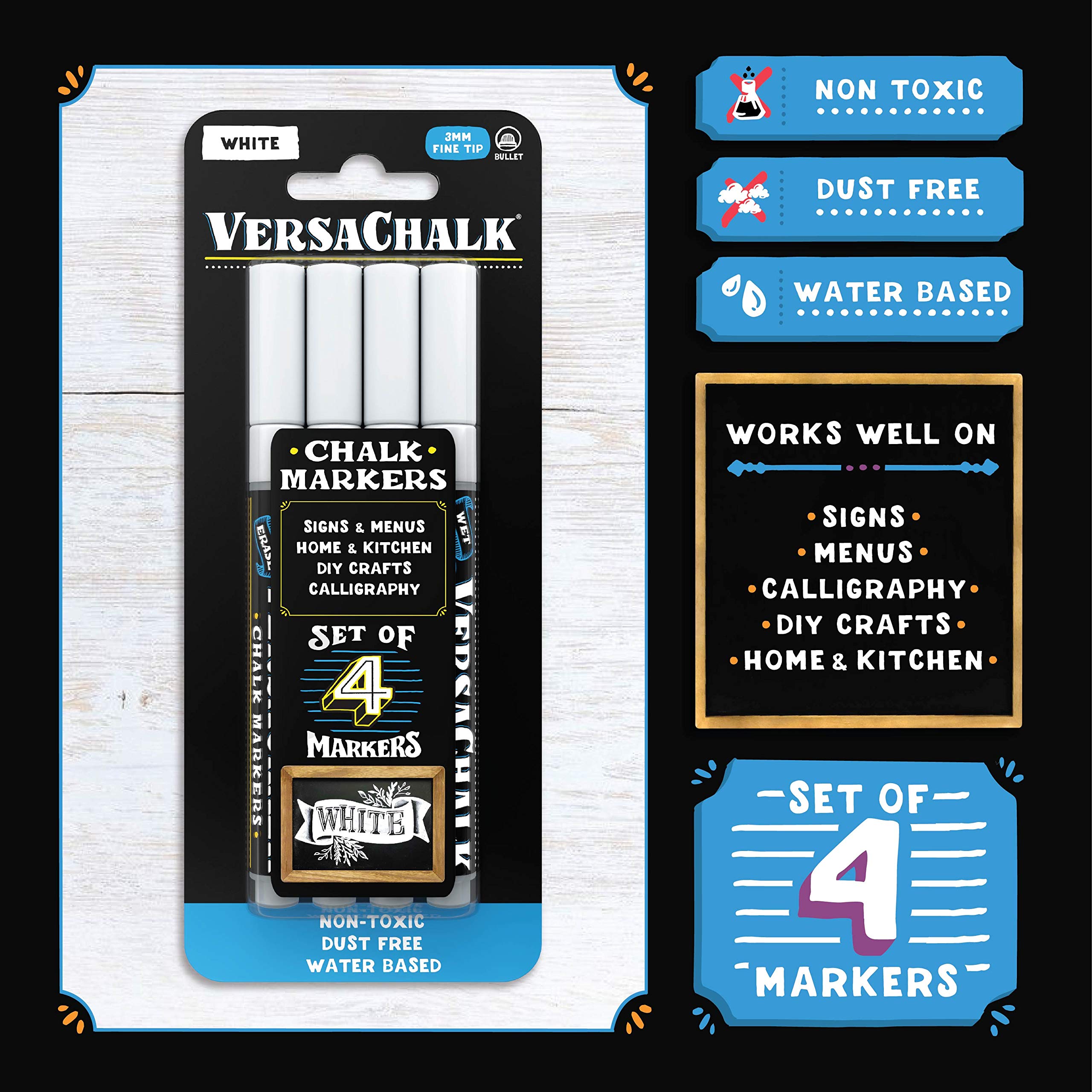 VersaChalk White Chalkboard Chalk Markers - Wet Erase Dustless
