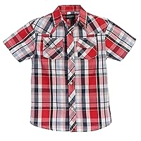 Gioberti Boys Casual Western Plaid Pearl Snap-on Buttons Short Sleeve Shirt