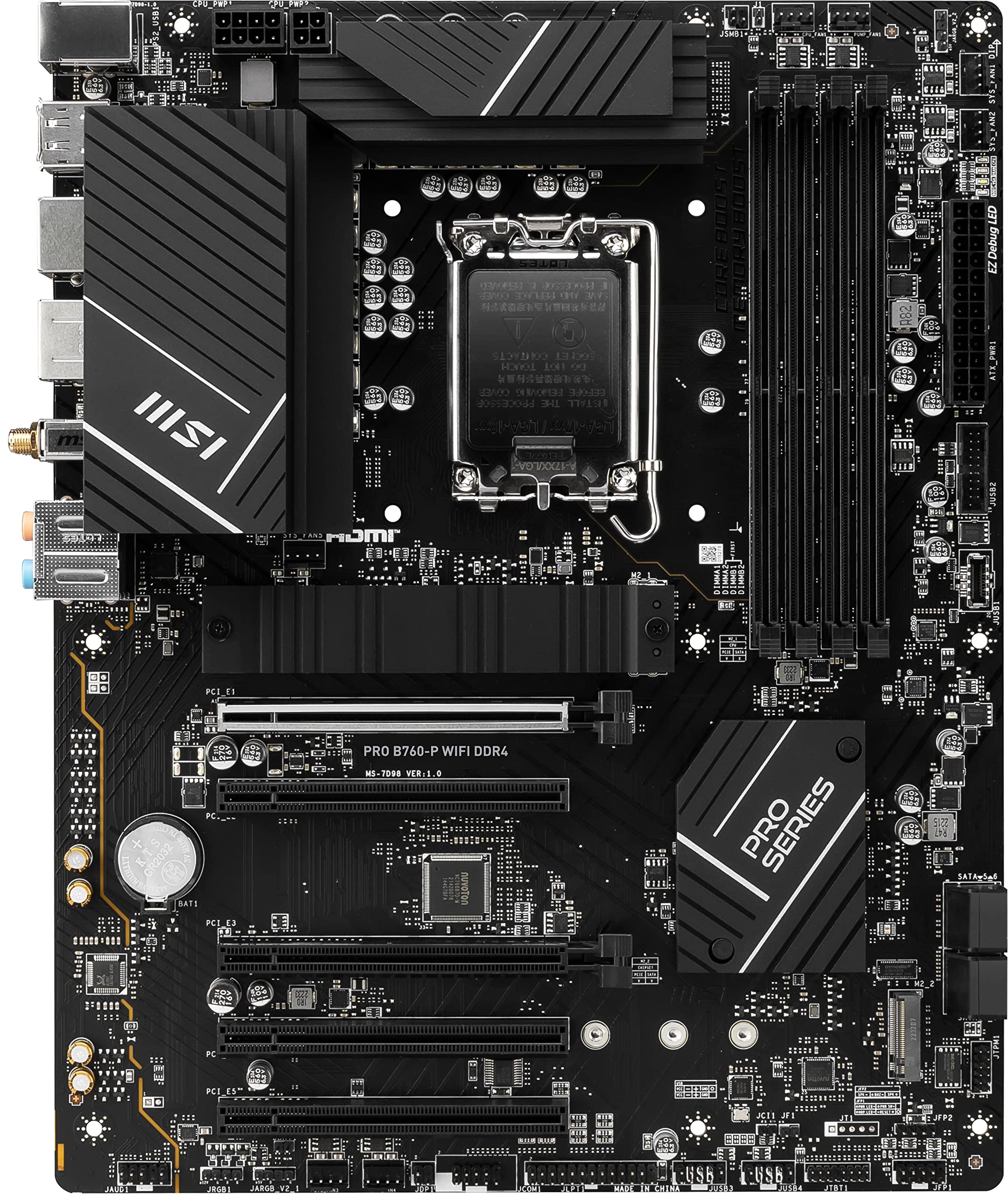 MSI PRO B760-P WiFi DDR4 ProSeries Motherboard (Supports 12th/13th Gen Intel Processors, LGA 1700, DDR4, PCIe 4.0, M.2, 2.5Gbps LAN, USB 3.2 Gen2, Wi-Fi 6E, ATX)