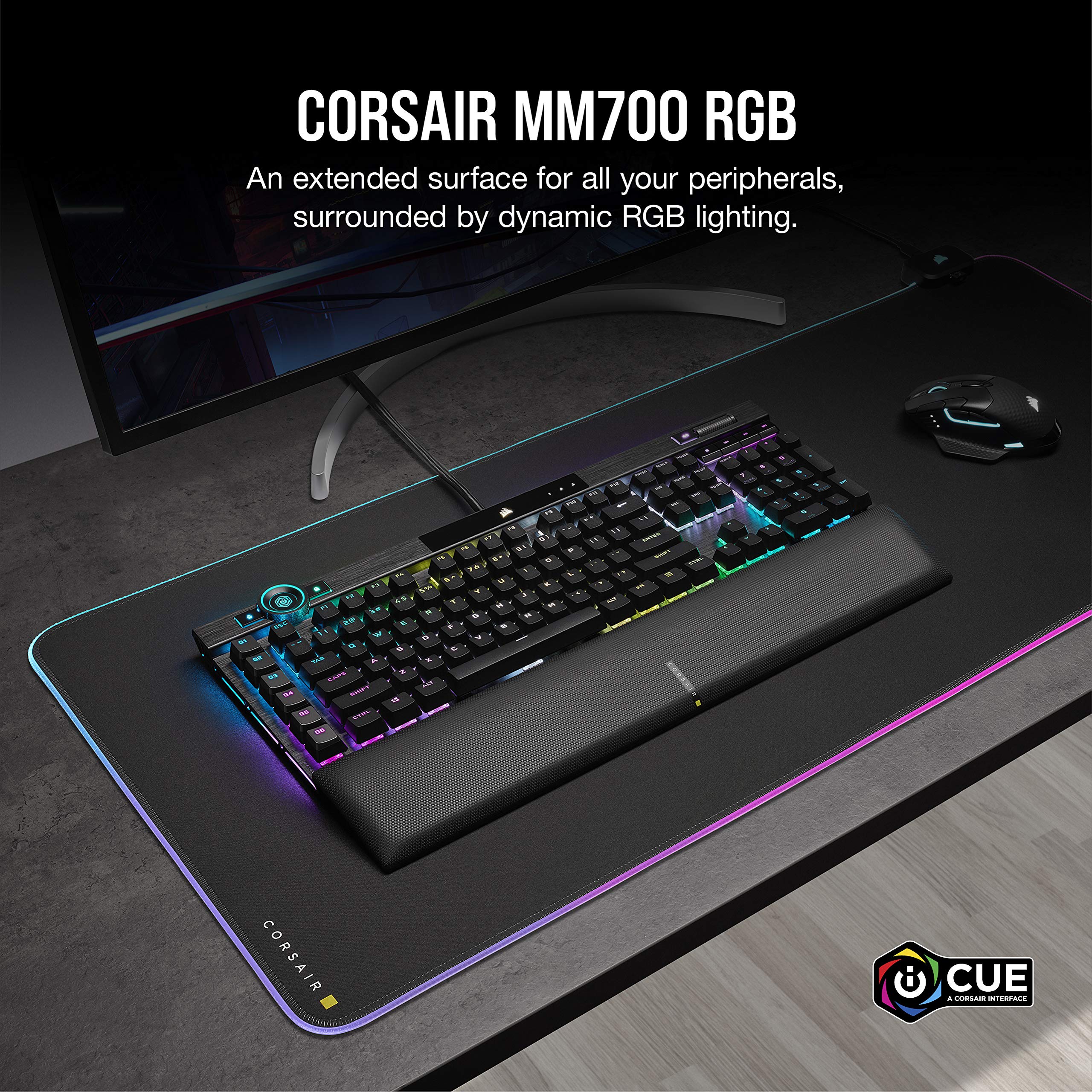 Corsair HS80 RGB Wireless Premium Gaming Headset with Spatial Audio - Works with Mac, PC, PS5, PS4 - Carbon & MM700 RGB Extended Cloth Gaming Mouse Pad