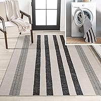 WSH122B-3 Vichy Geometric Striped Machine-Washable Indoor Area -Rug, Farmhouse Midcentury Rustic Easy -Cleaning,Bedroom,Kitchen,Living Room,Non Shedding, Cream/Black, 3 X 5