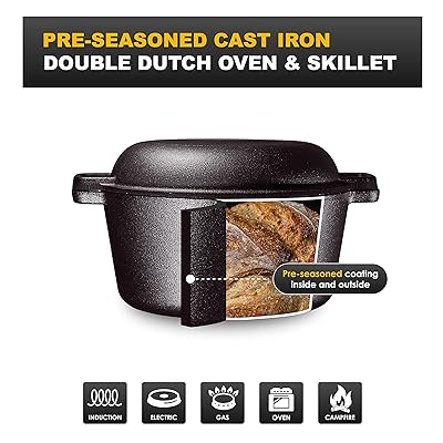 Bruntmor Enameled Cast Iron Braiser with Lid - Dual Handle 3.3 Quart Cast  Iron Braising Pan for BBQ, Fryer, and Camping - Pre-Seasoned Dutch Oven  with Grill Lid - Black 