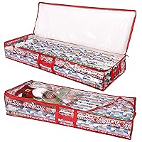 ProPik Wrapping Paper Storage Containers | Gift Wrap Organizer Under Bed | 41”x14”x6” | Box Holds 18-24 Rolls Up to 40” Long | Holder with Pockets for Ribbon, Bows and Accessories (2 Pack - Red)