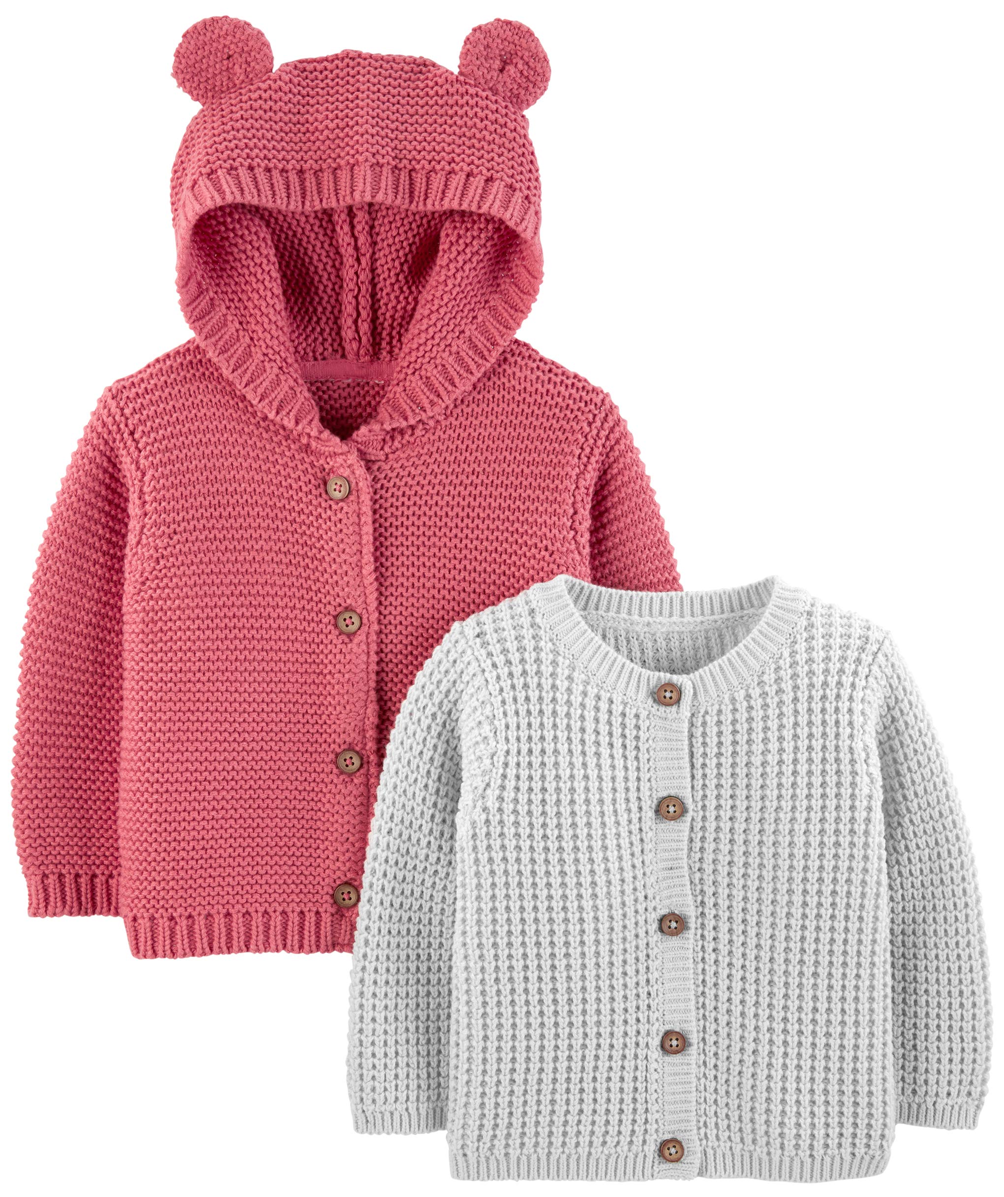 Simple Joys by Carter's Unisex Babies' Knit Cardigan Sweaters, Pack of 2, Grey/Red, 24 Months