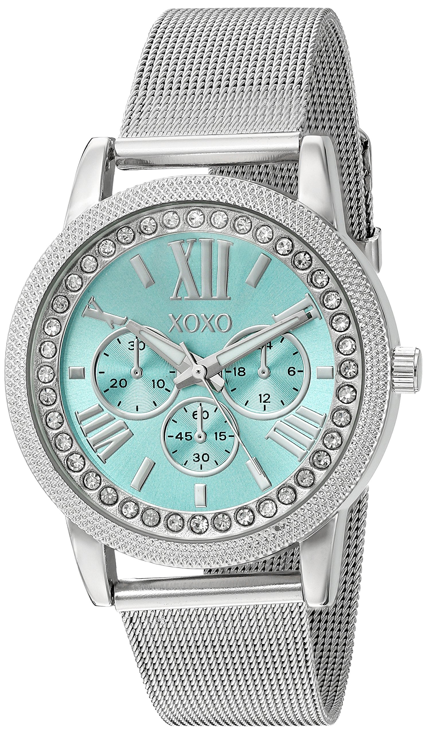Accutime XOXO Women's Analog Watch with Silver-Tone Case, Crystal-Inset Bezel, Mesh Chain Bands - Official XOXO Woman's Silver-Tone Watch, Buckle Closure - Model: XO5899