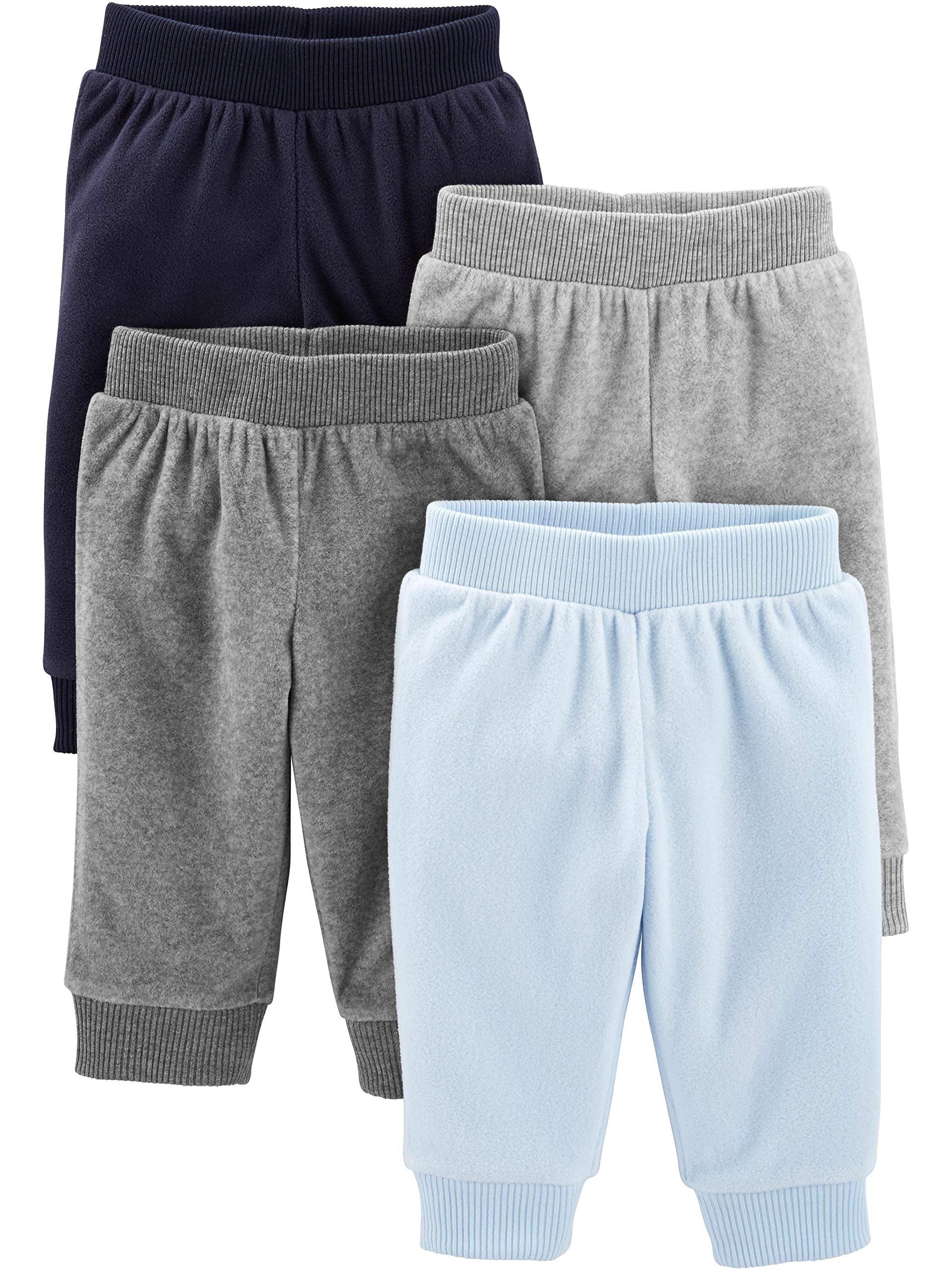 Simple Joys by Carter's Unisex Babies' Fleece Pants, Pack of 4, Dark Grey/Grey Heather/Light Blue/Navy, 0-3 Months