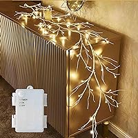 Hairui Birch Garland with Lights 6FT 48 LED Battery Operated, Lighted Twig Vine with Timer for Christmas Home Fireplace Decoration Indoor Outdoor Use