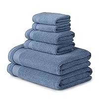 MARTHA STEWART 100% Cotton Bath Towels Set Of 6 Piece, 2 Bath Towels, 2 Hand Towels, 2 Washcloths, Quick Dry Towels, Soft & Absorbent, Bathroom Essentials, Blue