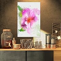 PT13772-16-32 Blooming Pink Flower WatercolorFlowers Canvas Wall Artwork, 16x32