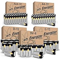 Energizer Alkaline Power Batteries Variety Pack, 32 AA Batteries, 32 AAA Batteries, 12 D Batteries, 12 C Batteries, 8 9V Batteries (80 Count)