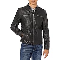 John Varvatos Star USA Men's Brando Band Collar Leather Jacket