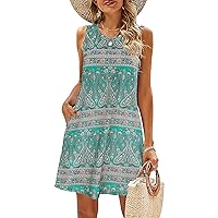 SimpleFun Summer Dresses for Women Beach Floral Tshirt Sundress Casual Pockets Boho Tank Dress