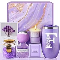 Gifts for Women, Self Care Gifts, Thinking of You, Get Well Soon Care Package with 20 oz Initial Tumbler, Unique Christmas Birthday Mothers Day Spa Gift Box Basket for Her Sister Best Friend Mom (F)