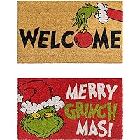 Gertmenian Grinch Coir Mat (2-Pack) Retro Dr. Seuss Home Decor, 20