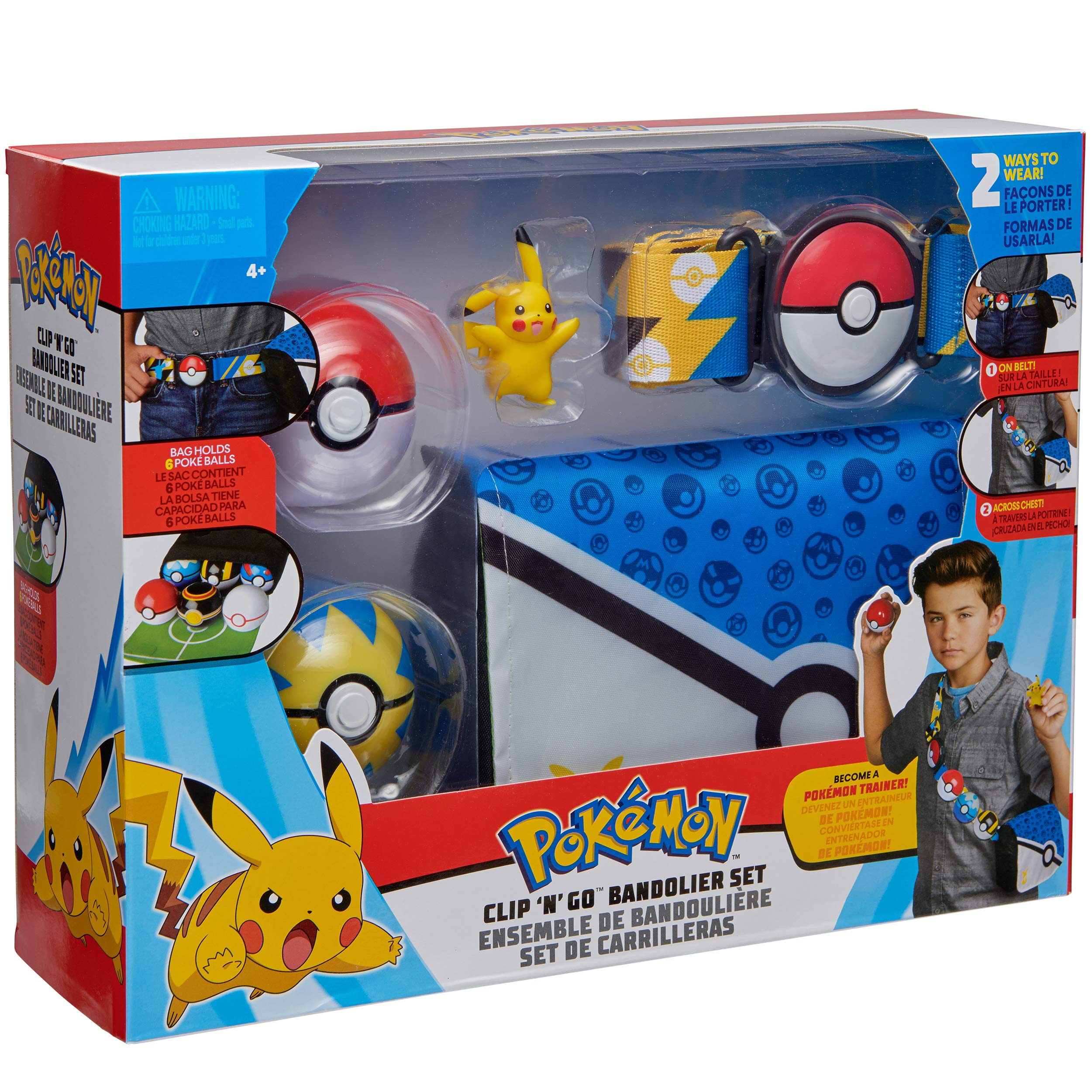 Pokemon Bandolier Set - Features a 2-Inch Pikachu Figure, 2 Clip ‘N’ Go Poke Balls/ Belt, and a Carrying Bag - Folds Out Into Battle Mat for 2 Figures