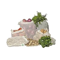 Reusable Mesh Vegetable Bags of 100% Organic Cotton - 6 Pieces Perfect Net Produce Bags - Eco-friendly, Bio-degradable & Washable Fruit, Vegetable & Produce Bags (3 Medium, 3 Small)