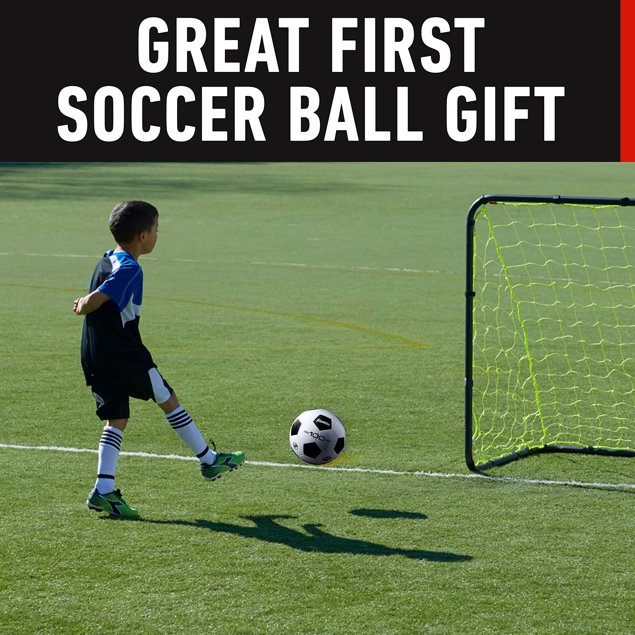 Franklin Sports Soccer Balls - Competition 100 Youth + Adult Soccer Balls - Size 3, Size 4 + Size 5 Traditional Soccer Balls - Single + 12 Ball Bulk Packs - Black + White