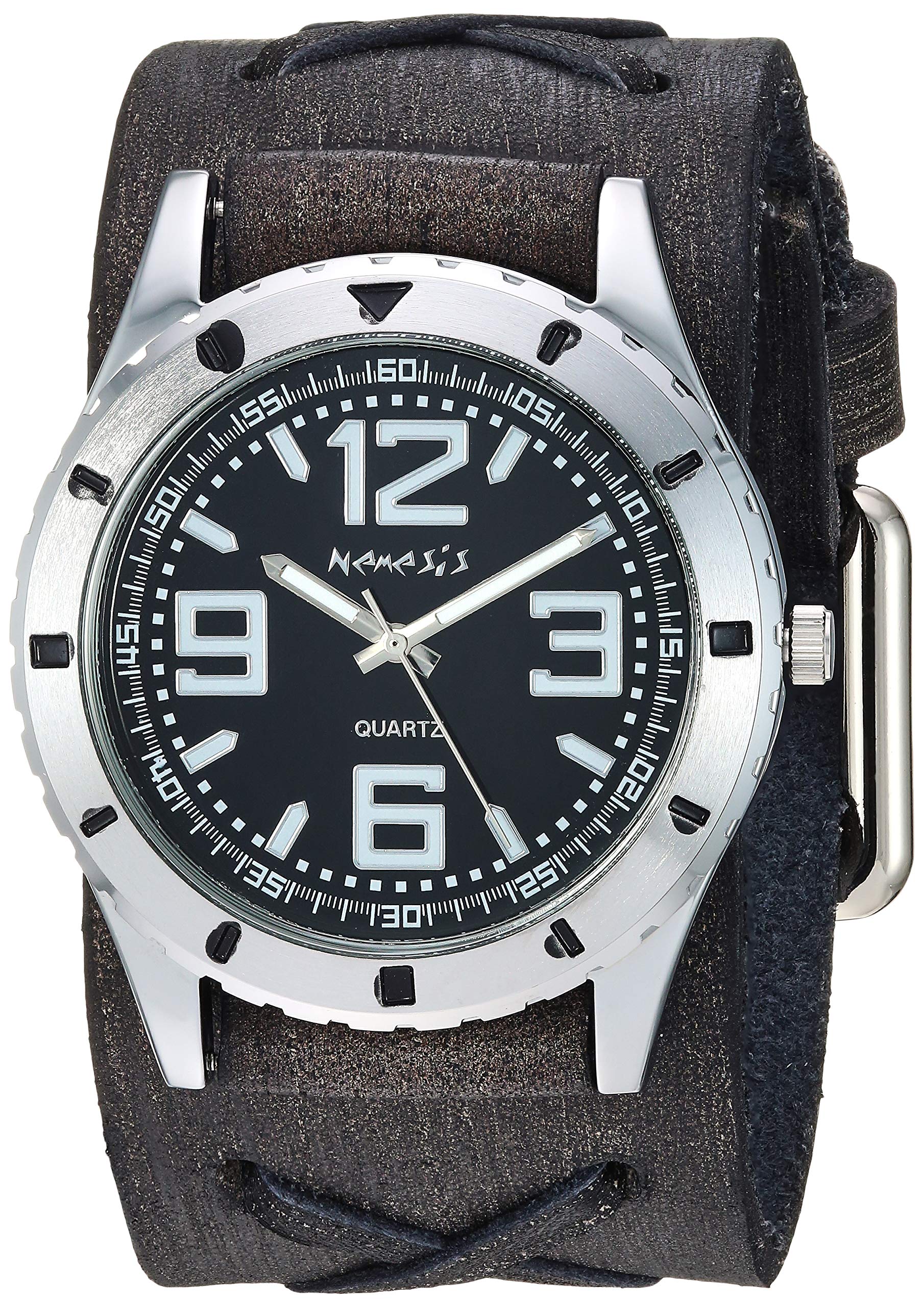 Nemesis Unisex Watch Sporty Racing Stainless Steel Analog-Quartz Leather Strap, Black, 37.8 Casual Watch (Model: FXB096K)